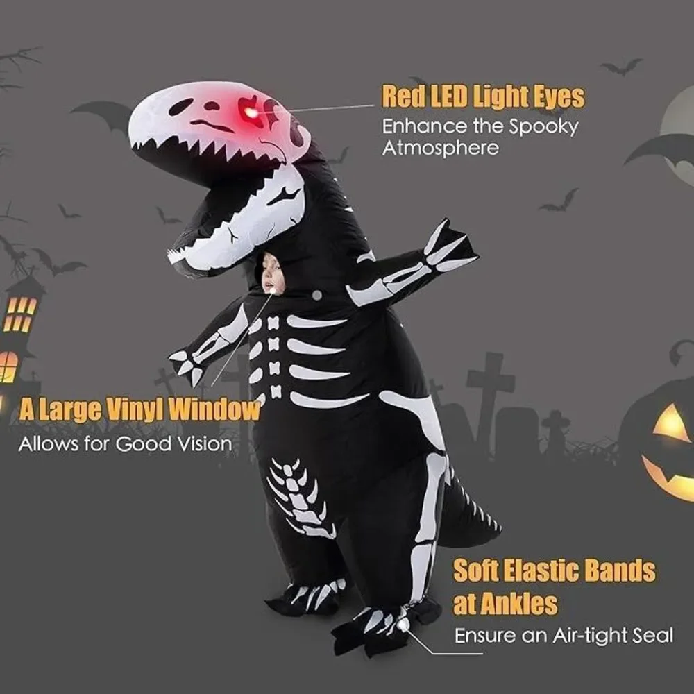 Kids Skeleton T Rex Inflatable Costume Blow Up Dinosaur Suit Halloween NEW